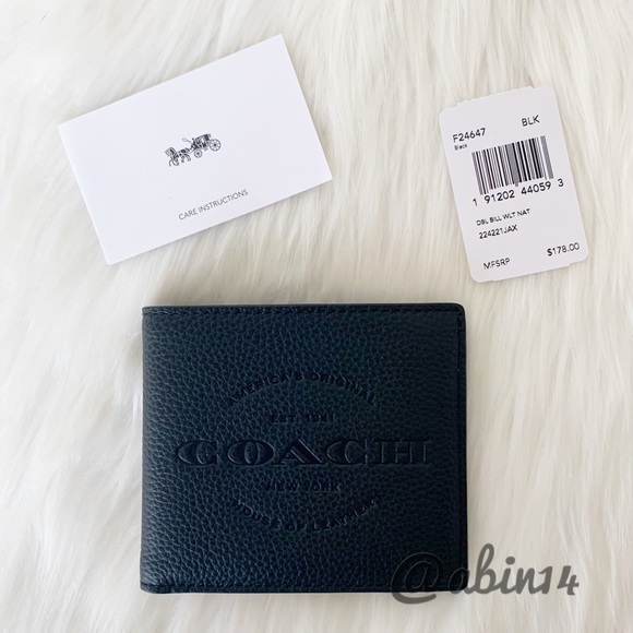 NWT Coach Black Leather Double Billfold Wallet - Picture 4 of 7